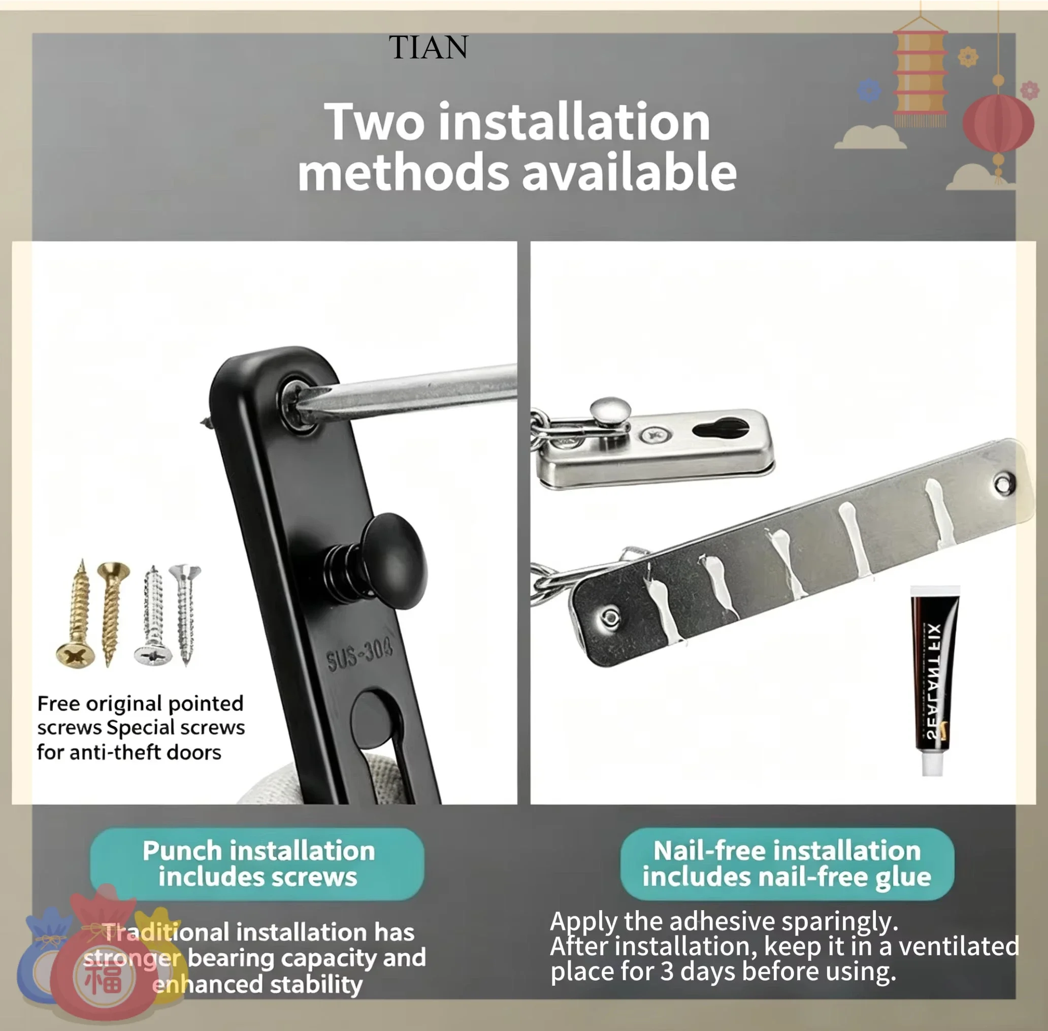 Security Chain Door - TIAN Trava de Segurança para Porta